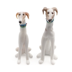 Pair of Czech lampwork glass miniature whippet dog figurines ornaments