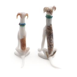 Pair of Czech lampwork glass miniature whippet dog figurines ornaments