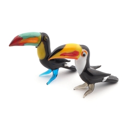 Pair of Czech handmade lampwork glass miniature Toucan bird figurines ornaments