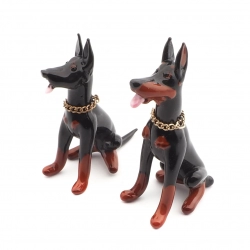 Pair of Czech handmade lampwork glass miniature Doberman dog figurines ornaments