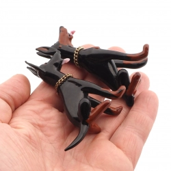 Pair of Czech handmade lampwork glass miniature Doberman dog figurines ornaments