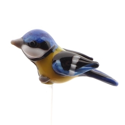 Czech lampwork glass mini Blue tit bird ornament drinks cocktail stirrer