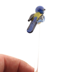 Czech lampwork glass mini Blue tit bird ornament drinks cocktail stirrer