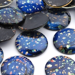 Large Czech vintage dragons breath blue fire opal foil round glass cabochon 25mm slight second