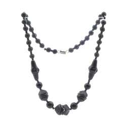 Vintage 1930's Deco Czech necklace interlocking black glass beads DRGM
