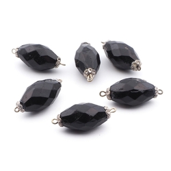 Lot (6) antique Victorian Czech black oval connector glass beads 21mm