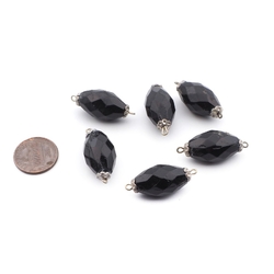 Lot (6) antique Victorian Czech black oval connector glass beads 21mm