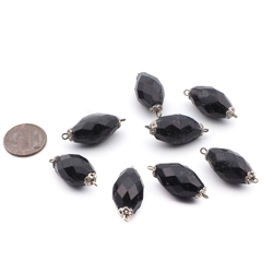 Lot (8) antique Victorian Czech black oval connector glass beads 21mm