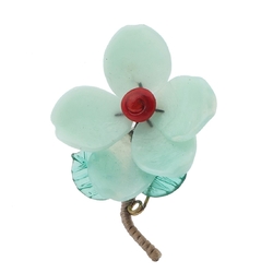Vintage Czech lampwork bead flower pin brooch uranium vaseline glass