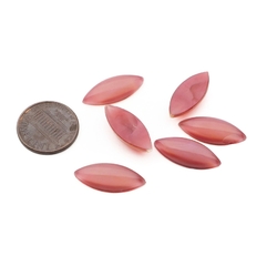 Lot (6) Vintage Czech pink satin moonglow dragons breath oval glass cabochons 21x9mm