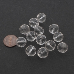 Lot (12) Czech vintage round faceted crystal clear glass beads 13mm 