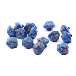 Antique Czech micro lampwork aventurine gold pink satin blue hexagon glass button 9mm