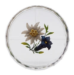 Art Deco Czech crystal glass dish intaglio painted Gentian Edelweiss flowers by Heinrich Hoffmann