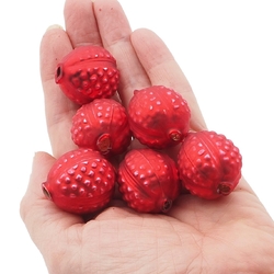 Lot (6) Czech matte red blown mercury glass walnut Christmas garland beads 30mm