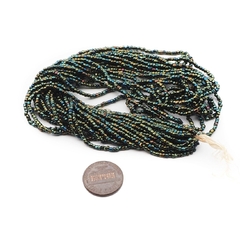 Hank (2750) Czech vintage copper peacock metallic faceted seed glass beads 17bpi