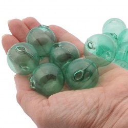 Lot (21) Czech transparent green round blown glass Christmas garland beads 28mm