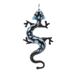 Czech lampwork blue black bicolor glass newt pendant bead