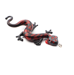 Czech lampwork red black bicolor glass newt pendant bead