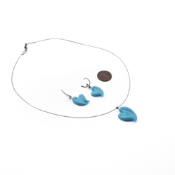 Czech lampwork blue heart glass bead necklace earring set