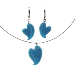 Czech lampwork blue heart glass bead necklace earring set