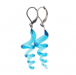 Pair Czech lampwork blue spiral glass bead earrings