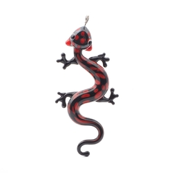 Czech lampwork red black bicolor glass newt pendant bead