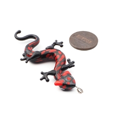 Czech lampwork red black bicolor glass newt pendant bead
