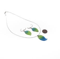 Czech lampwork multicolor leaf glass bead necklace earring set