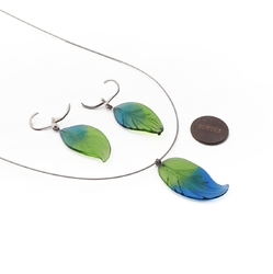 Czech lampwork multicolor leaf glass bead necklace earring set