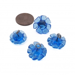 Lot (4) Czech lampwork blue rustic flower earring glass beads