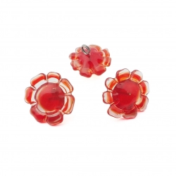 Lot (3) Czech lampwork red bicolor rustic flower earring glass beads