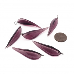Lot (6) large Czech lampwork purple flower petal leaf earring pendant glass beads