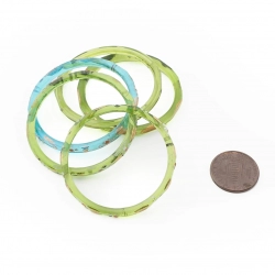 Lot (5) Antique Czech gold gilt enamel green blue faceted glass bangles 1.75"