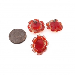 Lot (3) Czech lampwork red bicolor rustic flower earring glass beads