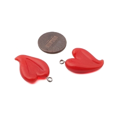 Lot (2) Czech lampwork red heart earring pendant glass beads