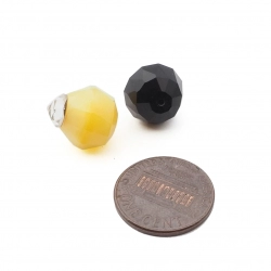 Lot (2) Czech antique 2 part rhinestone black yellow hatpin headpin glass beads