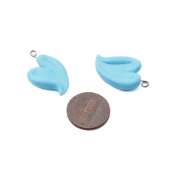 Lot (2) Czech lampwork blue heart earring pendant glass beads