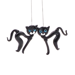 Lot (2) Czech lampwork glass bead blue eye black cat headpin stems
