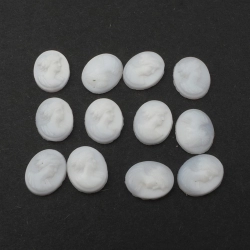 Lot (12) Czech vintage oval white cameo glass cabochons 11x9mm