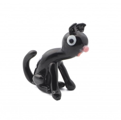 Czech lampwork glass miniature black cat figurine ornament