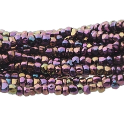 metallic faceted glass seed beads Hank 2400pcs 15 bpi, Czech vintage blue peacock