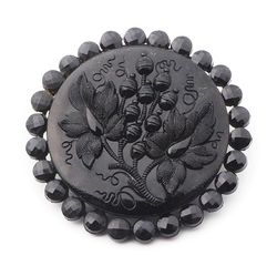 Large rare antique Victorian 1860's Czech jet black glass cabochon button 40mm