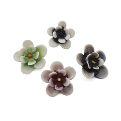 Lot (4) Czech vintage micro lampwork glass bicolor flower button beads