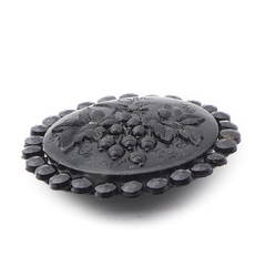 Large rare antique Victorian 1860's Czech jet black glass cabochon button 40mm