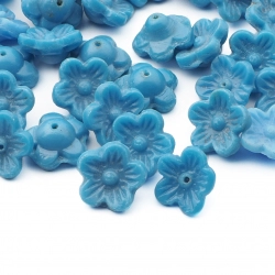 Lot (50) Antique Czech blue flower headpin glass beads button elements