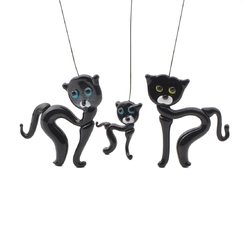 Lot (3) Czech lampwork glass bead black cat kitten headpin stems