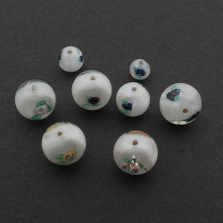 Lot (8) Czech vintage satin white paperweight round lampwork glass beads