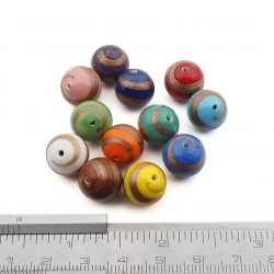 Lot (12) Czech aventurine gold spiral bicolor round lampwork glass beads 12mm