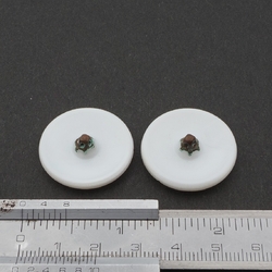 Lot (2) Czech Vintage geometric white satin round glass buttons 27mm