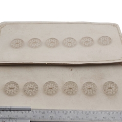 Two sample cards vintage Deco Czech intaglio spot clear glass buttons 18mm